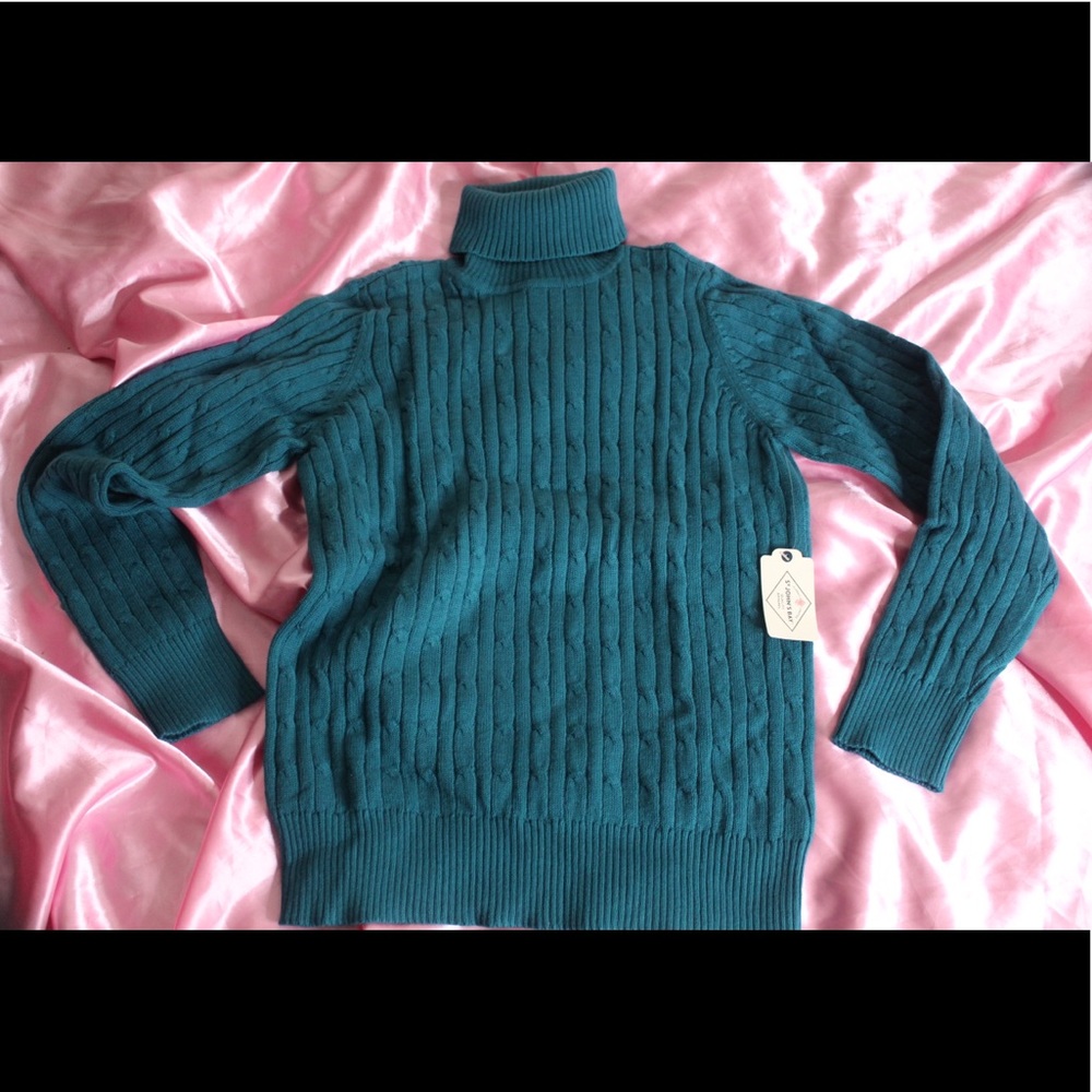 Teal Turtleneck Knit Sweater